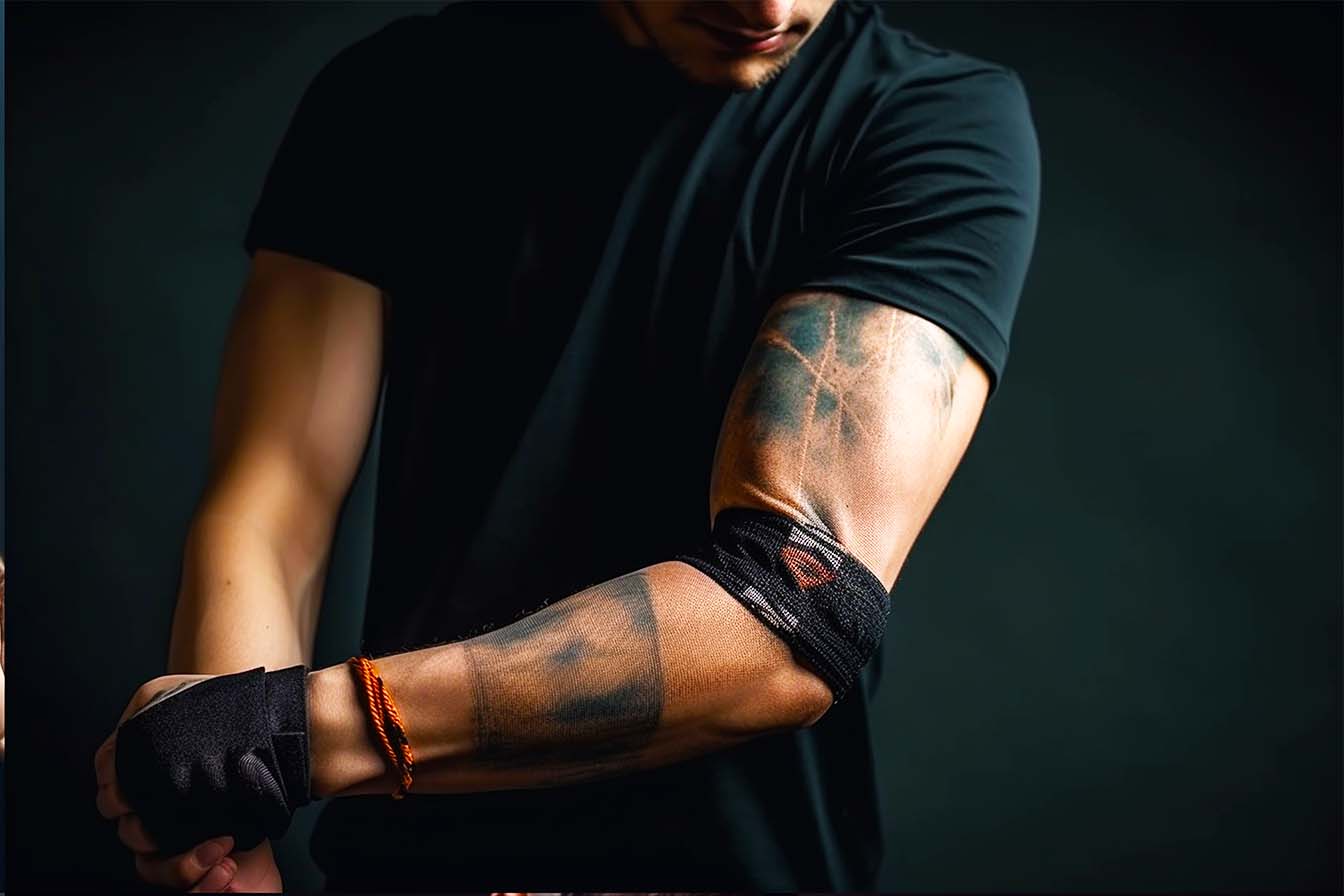 Gamer with pain in elbow, gamers elbow, mouse elbow