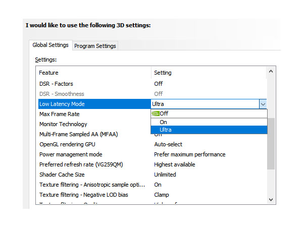 Low Latency Mode nvidia settings for better FPS