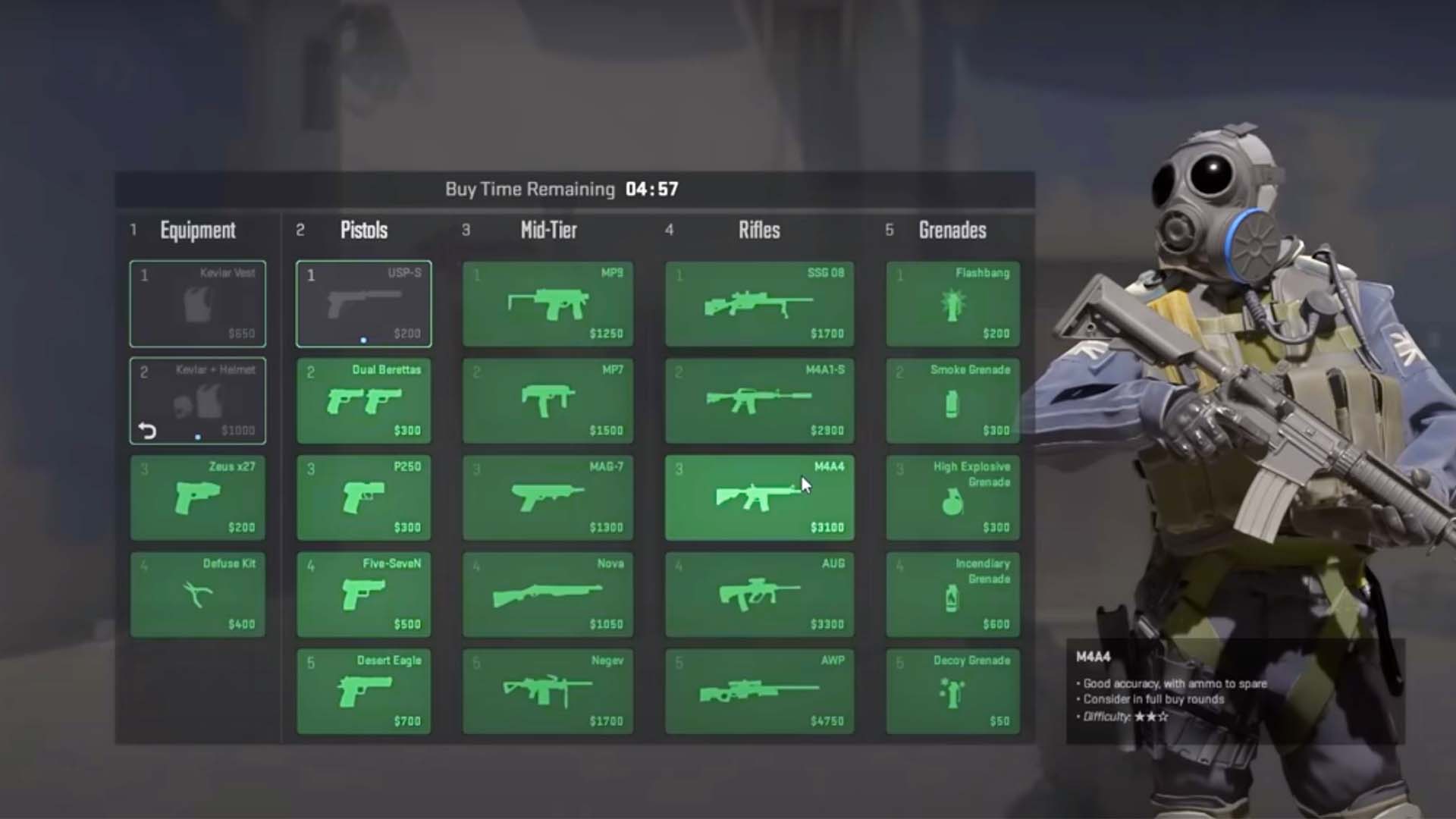 CS 2 in game Buy menu interface, counter-strike 2